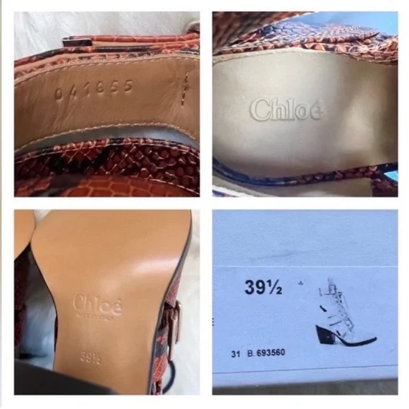 New! CHLOE Rylee Snake-Effect Leather Ankle Boots | Lace-Up Cutout Block Heel - Picture 16 of 16